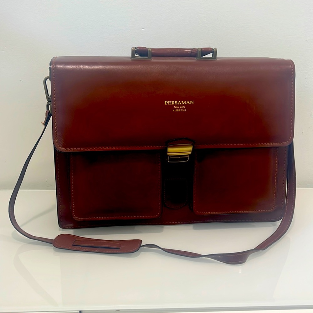 PERSAMAN Briefcase Cognac leather. Original price over $800. Great buy!